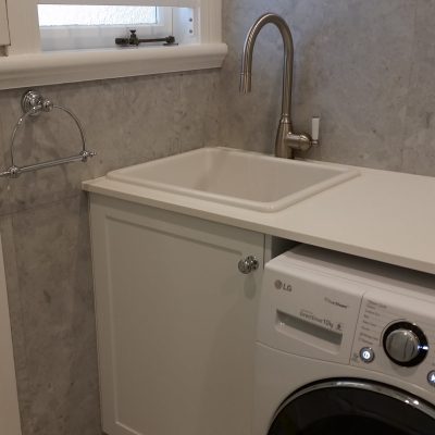 porcelain sink in laundry